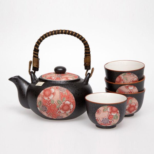 Beni Red Tenmoku 4 Cup Tea Set