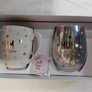 Mum Floating Hearts Mug & Glass Set