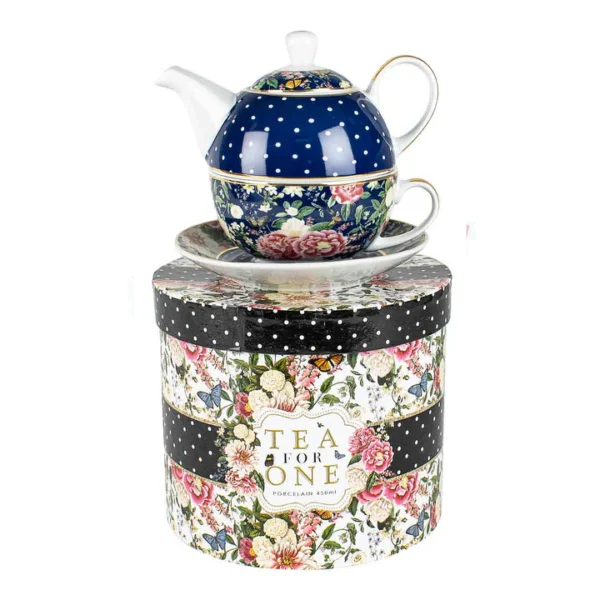 Tea For One Floral Garden Navy Decorative Botanical