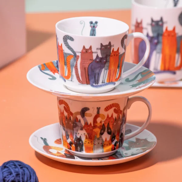Cup & Saucer Quirky Cats Four Friends - Image 2