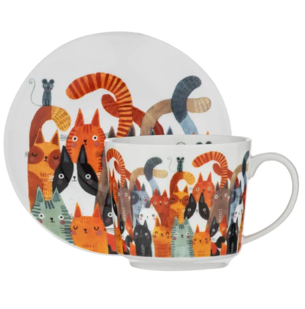 Cup & Saucer Quirky Cats Photobomb