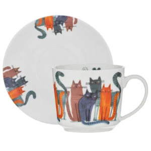 Cup & Saucer Quirky Cats Four Friends