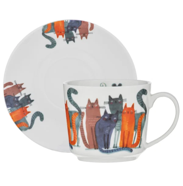 Cup & Saucer Quirky Cats Four Friends