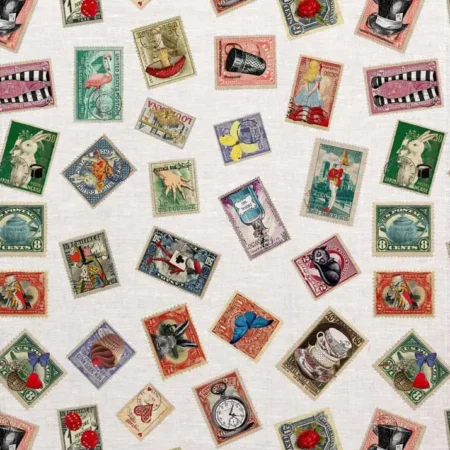 Alice In Wonderland Tea Towel. Stamps to Stamp Print