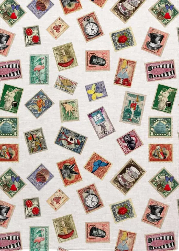 Alice In Wonderland Tea Towel. Stamps to Stamp Print