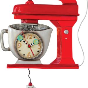 "Vintage Mixer Red" Clock  Unique Hand-Painted Clock With Pendulum