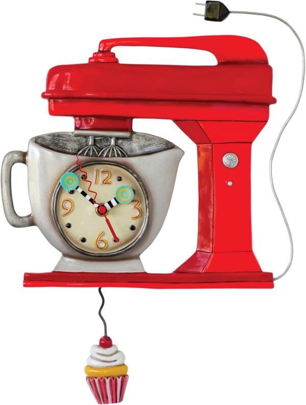 "Vintage Mixer Red" Clock  Unique Hand-Painted Clock With Pendulum