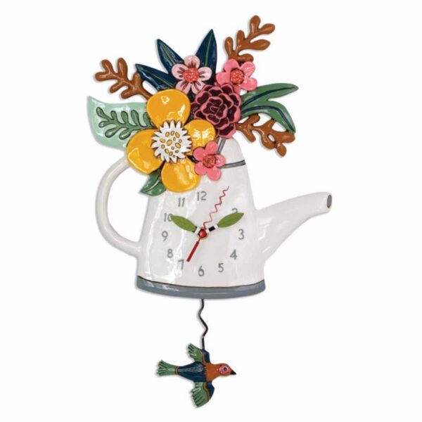 Blossoms White Teapot Wall Clock