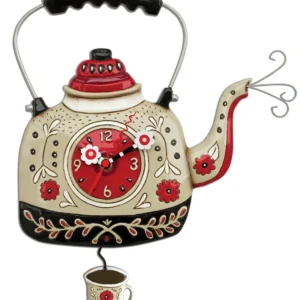 "Kettle's On" Clock Hand-Painted Vintage-Inspired Wall Clock