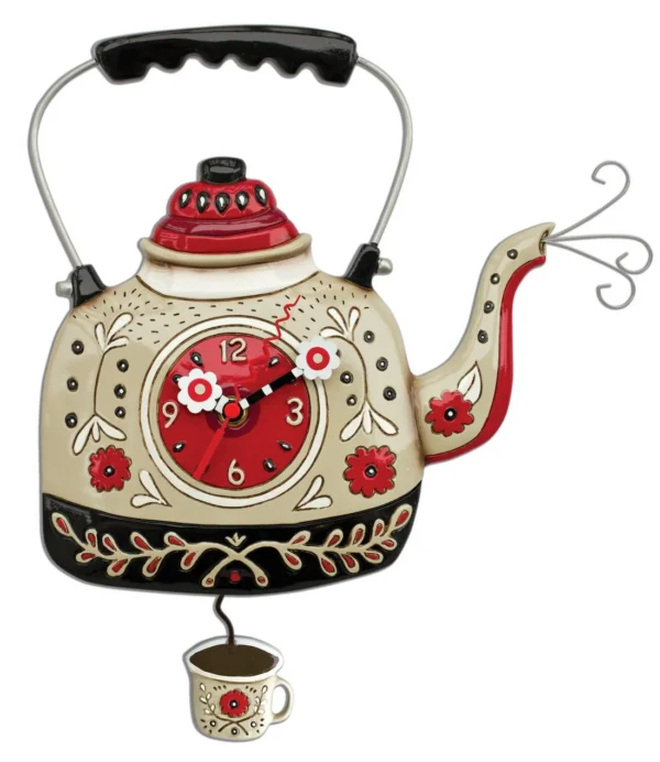 "Kettle's On" Clock Hand-Painted Vintage-Inspired Wall Clock
