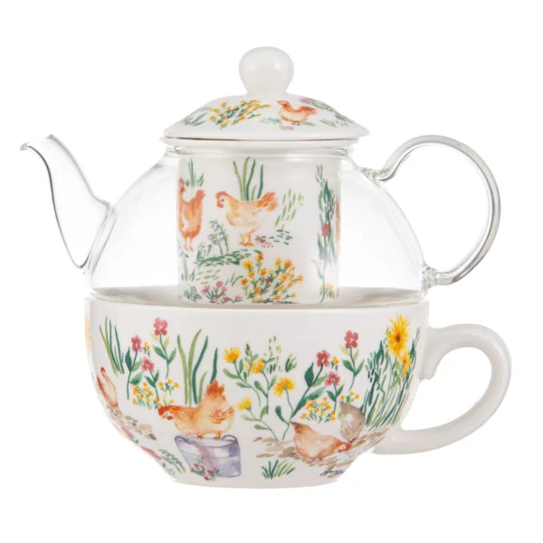 Garden Hens Glass Tea For One