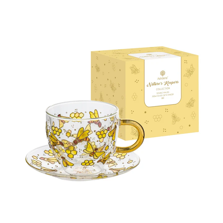 Ashdene D/Walled Natures Keepers Bee Glass Cup & Saucer - Image 2