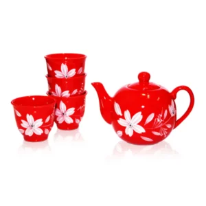 Chinese Classical Red White Flower Tea Set 600ml