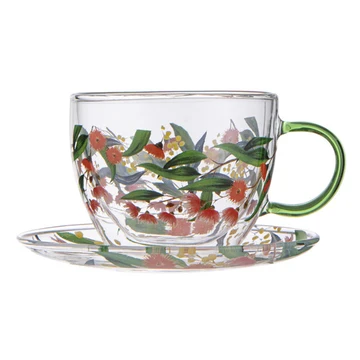 Tilly Flowering Gum D/Walled Glass Cup & Saucer
