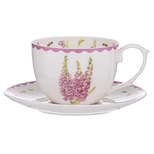 Garden Bouquet Foxglove Fuchsia Pink Cup & Saucer