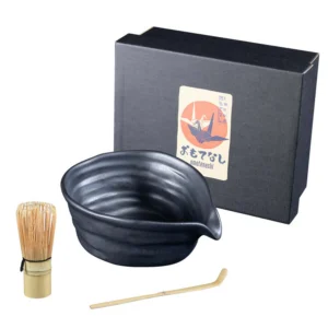 Omotenashi Charcoal Kabuto Spout Matcha Bowl with Whisk Set
